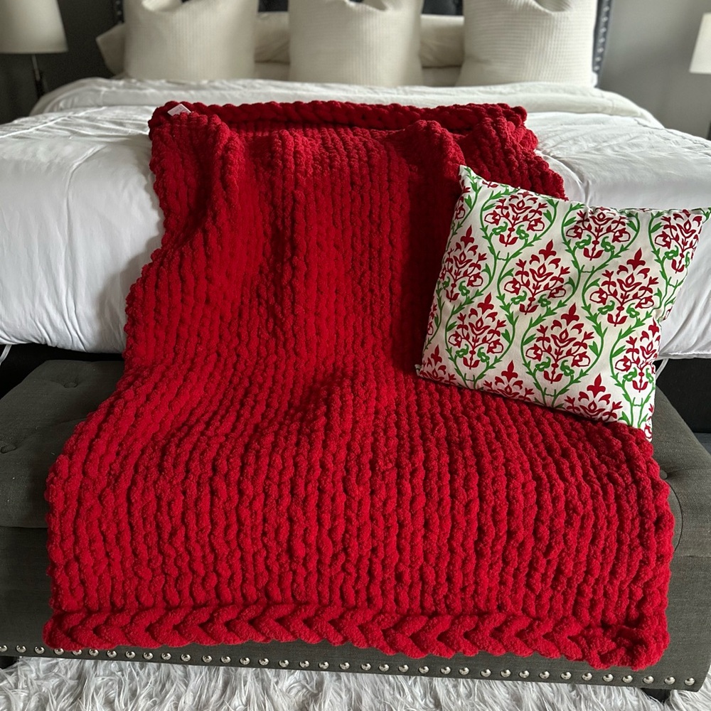 Cozy Red Knit Throw Blanket